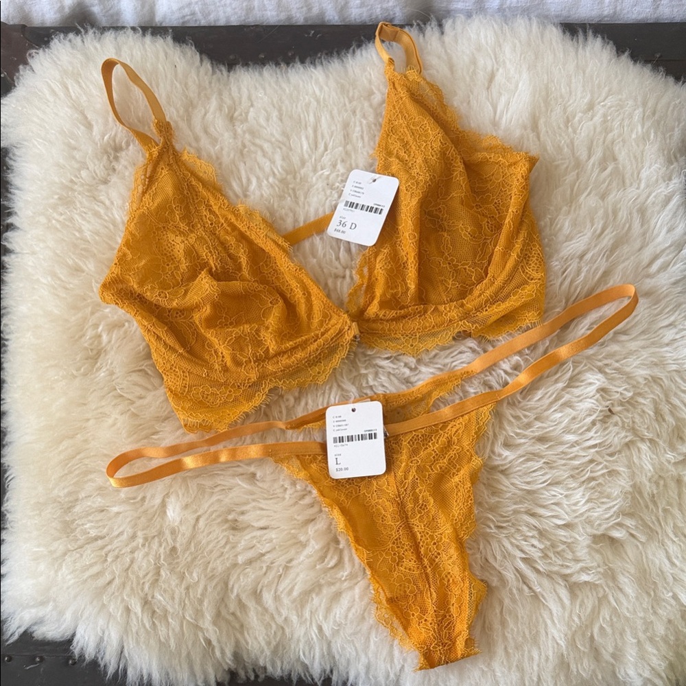 Free People Orange Lace Bra Set